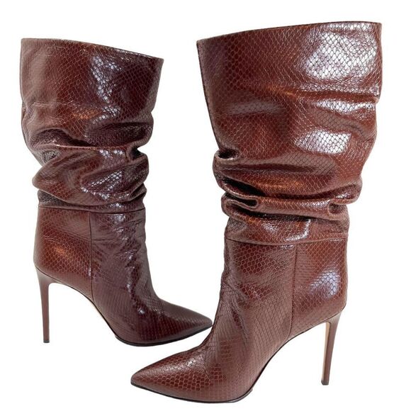 PARIS TEXAS Slouch Python-Embossed High Heel Boots in Cocoa Brown - Picture 14 of 16